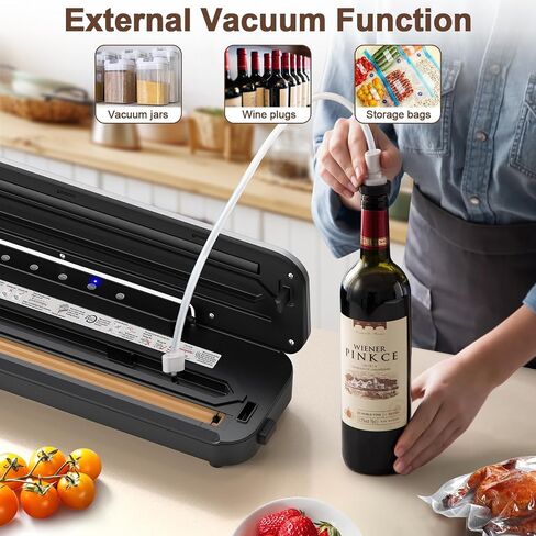 Vacuum Sealer, Automatic Food Sealer Machine, Dry/Moist Sealer, Built-in Cutter, with 15 Sealing Bags & Air Suction Hose & Extra Gasket, for Bags, Jars and Containers Food Fresh and Storage, White in Saudi Arabia