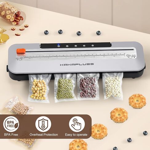 Vacuum Sealer, Automatic Food Sealer Machine, Dry/Moist Sealer, Built-in Cutter, with 15 Sealing Bags & Air Suction Hose & Extra Gasket, for Bags, Jars and Containers Food Fresh and Storage, White in Saudi Arabia