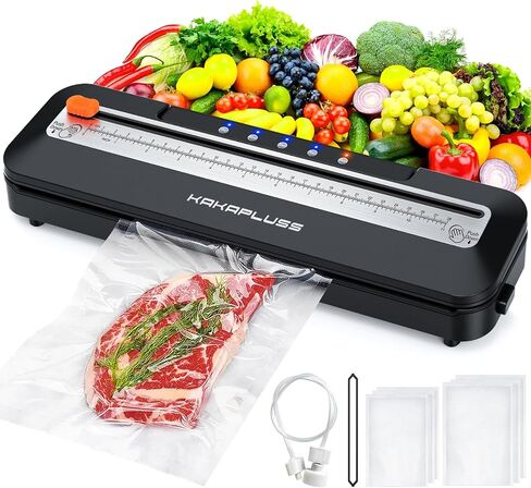 Vacuum Sealer, Automatic Food Sealer Machine, Dry/Moist Sealer, Built-in Cutter, with 15 Sealing Bags & Air Suction Hose & Extra Gasket, for Bags, Jars and Containers Food Fresh and Storage, White in Saudi Arabia