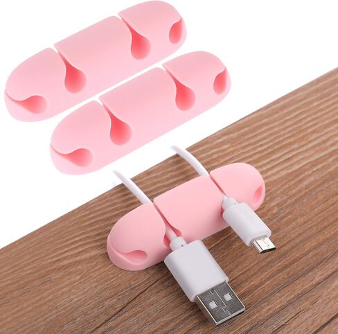 WLLHYF مشابك كابلات 3 قطع حامل سلك منظم لإدارة الكابلات 4 فتحات من السيليكون لكابل شحن USB حامل كابل ملحق للمكتب والمنزل (وردي) in Kuwait