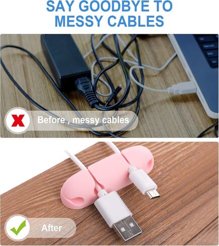 WLLHYF مشابك كابلات 3 قطع حامل سلك منظم لإدارة الكابلات 4 فتحات من السيليكون لكابل شحن USB حامل كابل ملحق للمكتب والمنزل (وردي) in Kuwait