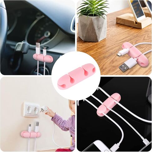 WLLHYF مشابك كابلات 3 قطع حامل سلك منظم لإدارة الكابلات 4 فتحات من السيليكون لكابل شحن USB حامل كابل ملحق للمكتب والمنزل (وردي) in Kuwait