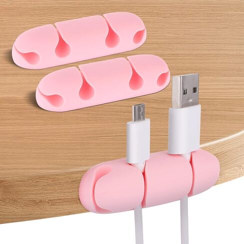 WLLHYF مشابك كابلات 3 قطع حامل سلك منظم لإدارة الكابلات 4 فتحات من السيليكون لكابل شحن USB حامل كابل ملحق للمكتب والمنزل (وردي) in Kuwait