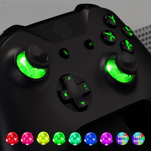 eXtremeRate Multi-Colors Luminated D-pad Thumbsticks Start Back ABXY Buttons (DTF) LED Kit for Xbox One Standard, Xbox One S X Controller with Black Classical Symbols Buttons - Controller NOT Included in Saudi Arabia