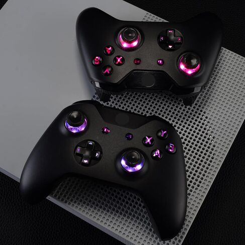eXtremeRate Multi-Colors Luminated D-pad Thumbsticks Start Back ABXY Buttons (DTF) LED Kit for Xbox One Standard, Xbox One S X Controller with Black Classical Symbols Buttons - Controller NOT Included in Saudi Arabia