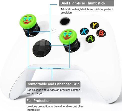 FPS Thumbstick Extender & Texture Silicone Grip Cover 4 Sets for Xbox Series X/S & Xbox One Controller (Joker Green + Black) in Kuwait