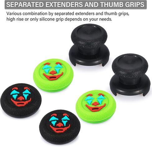 FPS Thumbstick Extender & Texture Silicone Grip Cover 4 Sets for Xbox Series X/S & Xbox One Controller (Joker Green + Black) in Kuwait