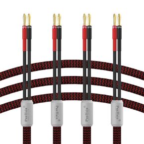 Preffair HiFi OFC Copper Braid Speaker Cable with Banana Plugs,Total 8 Banana Connectors for Speaker Amplifier Home Theater Concerts,ktv (Red-Black, 10 feet)