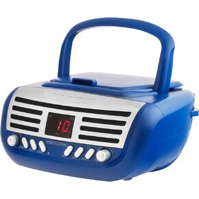 Memorex Retro Portable Top Loading CD Boombox with AM/FM Stereo Radio in Blue | CD-R/CD-RW Compatible | LED Display | AUX Port Supported | Programmable CD Player