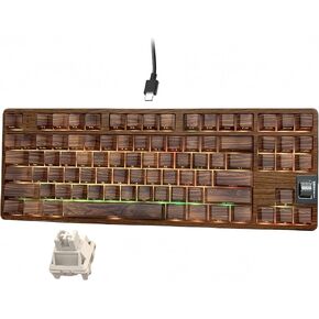 Womier Retro Wired TKL Mechanical Keyboard with Volume Wheel,75% Percent RGB Backlit Gaming Keyboard,Hot Swappable with PBT keycaps,Pre-lubed Stabilizer for Mac/Win,Wood Pattern Theme