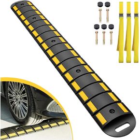 CXRCY Rubber Speed Bump, 6.4FT Portable Speed Bumps, Heavy Duty Speed Bump for Driveway Asphalt Vehicle Traffic Road Concrete Garage Gravel Roads with 5 Bolts & 3 Straps (76.7 x 9 x 1.77 Inch)