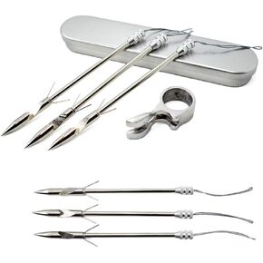 Piaoyu Stainless Steel Slingshot Fishing Arrow Archery Silver, 1 Ring, 1 Box for Fish Shooting, 6 Fish Fishing Arrows, Fish Shooting Darts, Finger Ring Launcher