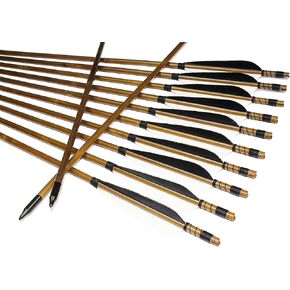 TTFLY FLETCHING 12pcs Parabolic 5" Black White Fletching Bamboo Arrows 32" Practice Targeting Arrow Archery for Recurve Bow Longbow