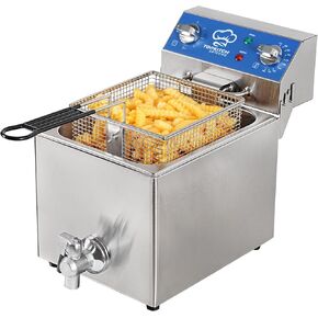 8.5Qt Electric Fryer with Oil Drain,30 Minutes Timer,Stretch forming oil tank,Lid and Solid Wire Mesh Basket,Medium Duty Commercial Electric Countertop Deep Fryers-120V,1800W