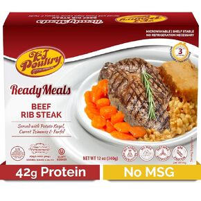 KJ Poultry Kosher Ready Meals - Beef Rib Steak & Kugel, MRE Meat Meals Ready to Eat, Shabbat Food (6 Pack) Prepared Entree Fully Cooked, Shelf Stable Microwave Dinner Travel Military Camping Survival