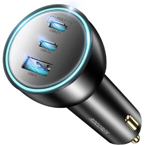 165W USB C Car Charger, Rocoren PD3.1 140W/PD3.0 100W Type C Car Charger, 3-Ports QC5.0 Super Fast Charging Cigarette Lighter USB C Charger for MacBook Pro, iPhone 15, Samsung S24 Ultra, iPad, Laptops