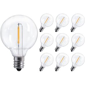 G40 Led Replacement Light Bulbs 1W Shatterproof Globe bulb fits E12 C7 Candelabra Screw Base, 1.5 Inch Dimmable Light Bulbs for Indoor Outdoor String Lights, Patio Cafe Decor, Warm White, 25 Pack