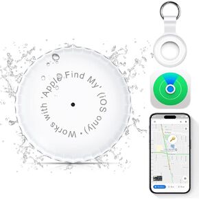 1 Pack,IPX8 Waterproof Key Finder,Bluetooth GPS Items Tracker with Tag Holder & Keychains,Works with 'Apple Find My'(iOS only),Case Compatible with Airtag,Music Reminder for Kids,Pets,Keys-White