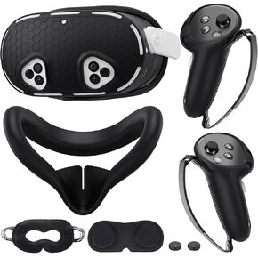 Silicone Cover Set Compatible with Meta/Oculus Quest 3s Accessories, VR Silicone Face Cover, VR Shell Cover,Touch Controller Grip Case,Camera Lens Protector Set(Black)