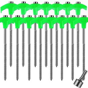 6-Pack Screw in Tent Stakes Heavy Duty, 8"Drill in Style Ground Anchor Pegs with Hex Nut Driver. (6-Pack Tent Stakes) (6)