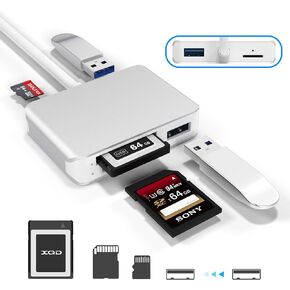 【Upgraded Version】 XQD Card Reader USB 3.0 SD(HC/XC) TF Card Reader with USB3.0x2 Fast Speed Up to 5Gbps,Compatible with Sony G&M Series XQD and TF/SD/SDHC Cards, for Windows/Mac OS