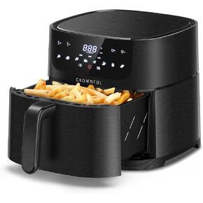 CROWNFUL 7 Quart Air Fryer, Oilless Electric Cooker with 8 Cooking Functions, LCD Digital Touch Screen with Precise Temperature Control, Shake Reminder Function, 1500W, UL Listed-Black