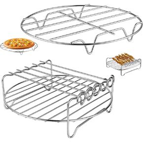 Air Fryer Rack for Air Fryer Oven, Set of 2 Multi-purpose Air Fryer Accessories Metal Double Layer Wire Rack with Skewer for Ninja, Power XL, Cosori, Instant Pot, Gourmia, Chefman, Dishwasher Safe