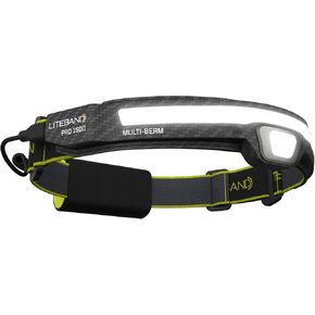 Optimal Ventures Liteband PRO 1500MB Rechargeable LED Flashlight, Carbon Fiber Color, 210-Degree Wide-Angle Beam, 6 Modes, 3400mAh Battery, Weatherproof Housing, IPX5
