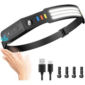 Lsnisni Headlamp Rechargeable 2 Pack, 230° Wide Beam Head Lamp LED, Head Flashlight with Motion Sensor, 5 Mode Head Lights for Forehead, Waterproof Headlamps for Adults Hiking Camping Gear