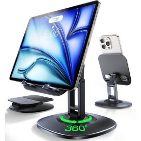 iPad Stand for Desk, Foldable 360° Rotating Tablet Stand, Super Stable & Portable iPad Tablet Holder for Office, Kitchen, Compatible with 4"-13" iPad Pro Air Mini/Kindle/iPhone/Galaxy/Monitor/Switch