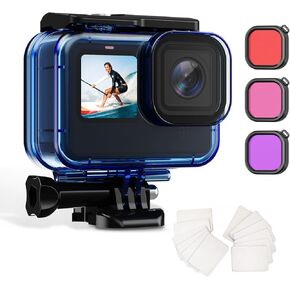 حافظة مقاومة للماء بطول 60 متر/196 قدم من HONGDAK لكاميرا Go Pro Hero12 11 10 9 باللون الأسود، غطاء حماية للغوص تحت الماء مع 3 ملحقات مرشحات لكاميرا الحركة Hero 12 Hero 11 Hero 10 Hero 9 (أحمر)