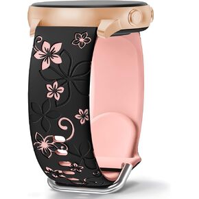 Floral Engraved Bands Compatible with Samsung Galaxy Watch 6 5 4 40mm 44mm,Galaxy Watch 5 Pro 45mm,Watch 4 Classic, Active 2 Band,Galaxy Watch 3,20mm Soft Silicone Two-Tone Watch Strap Women in Kuwait