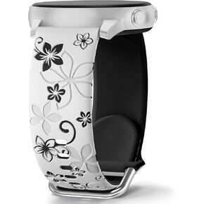 Floral Engraved Bands Compatible with Samsung Galaxy Watch 6 5 4 40mm 44mm,Galaxy Watch 5 Pro 45mm,Watch 4 Classic, Active 2 Band,Galaxy Watch 3,20mm Soft Silicone Two-Tone Watch Strap Women