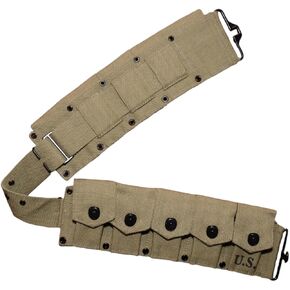 WWII US M1923 M1 Garand Rifle Ammunition Cartridge Belt WWII Springfield Cartridge Belt 10 Pocket Bandolier