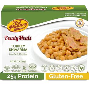 KJ Poultry Kosher Ready Meals - Turkey Shwarma, MRE Meat Meals Ready to Eat, Gluten Free (6 Pack) Prepared Entree Fully Cooked, Shelf Stable Microwave Dinner, Travel, Military, Camping, Survival