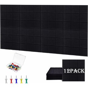 Felt Bulletin Board Tiles 48 x 36, 12 Pack Felt Wall Tiles with Pin Safe Removable Adhesive Large Cork Board Tiles for Home Office School Kitchen Walls Decor Art Display DIY Kids Room Gray