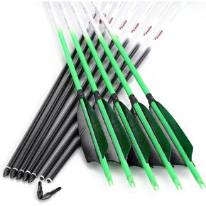 Linkboy Archery Carbon Arrows Hunting Practice Target Arrows Fluorescent with Removable Tip for Compound Recurve Long Bows, Spine 250 300 340 400 500 600 700 800, Pack of 6/12PCS