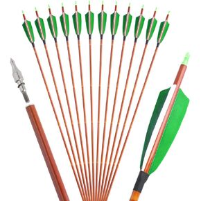 SHARROW 30 Inch Archery Carbon Arrows Bamboo Pattern Shaft 500 Spine Practice Hunting Arrows with Natural Feather Fletching for Archery Hunting Target Shooting 6/12pcs