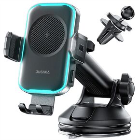 Wireless Car Charger, 15W Fast Charging Auto Clamping Car Phone Holder Mount, [Vent Clip+Suction Cup] Car Phone Mount Accessories Compatible iPhone 15/14/13/12, Samsung Galaxy Series, etc
