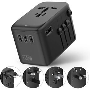 120W International Travel Adapter, 4USB-C & 1USB-A Worldwide Power Adapter, GaN Fast Charger with UK EU AU US Plugs, All-in-One International Converter for Tablets Phones