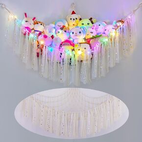 Stuffed Animals Hammock Net Kids Toy Storage With Led Light Unicorn Castle Stuffed Animals Holder Coner Hanging Toy Organizer For Nursery Kids Cute Room Decor