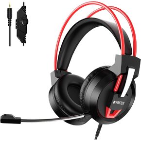 V9 Pro Gaming Headset with Noise Cancelling Mic, 50MM Drivers, Wired Over-Ear Gaming Headphones for PS5, PS4, Xbox Series X|S, Switch, Mac, PC, laptops, 3.5MM Jack, RGB Light, Red