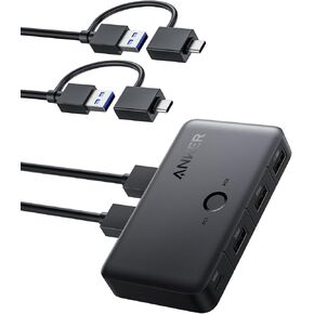 Anker USB 3.0 Switch, Easy One-Click Switch for 2 Laptops, USB-A Cable with 2-in-1 Connectors, Share 3 USB 3.0 Ports, 5Gbps High-Speed Data Transfer for Laptop or Desktop, Keyboard, Mouse, and More