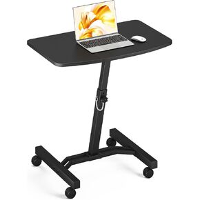 Klvied Rolling Desk Adjustable Height, Mobile Laptop Desk for Couch, Laptop Cart for Standing or Sitting,Portable Desk on Wheels for Home,Office,Classroom,Meeting Room(Brown)