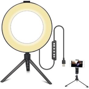 B-Qtech Ring Light, 6'' RGB Ring Light with Adjustable Tripod Stand & Cell Phone Holder, Mini LED Dimmable Light Ring Desktop LED Lamp with USB for Selfie Makeup Live Streaming YouTube Video