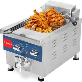 JOHAKYU 6L Commercial Deep Fryer with Basket, Electric Deep Fryer with Timer, Drain, Swung Up Fryer Head, 120v 1800w Electric Countertop Fryer Stainless Steel for Home and Restaurant Use