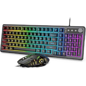 Gaming Keyboard and Mouse Combo - RGB Rainbow Backlit, Wired Computer Keyboard with Adjustable Legs, 26 Keys Anti-ghosting, Volume Roller Value Combo Set for PC Gamers, Xbox, PS4, Laptop [Upgraded]