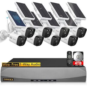 (Solar Battery 100% Wire-Free) 2-Way Audio 2-Antennas Enhance PIR Detection Outdoor Surveillance Camera System Solar Powered Battery Cameras System