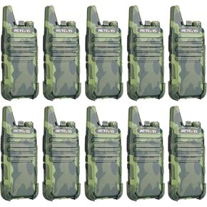 Retevis RT22 Walkie Talkies Rechargeable, Portable Two-Way Radios Long Range, Camouflage, Mini, Lightweight, VOX Hands Free, Handheld 2 Way Radios for Adults Hunting School Restaurant (10 Pack)