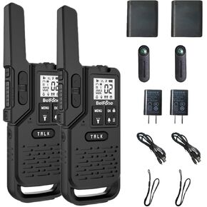 2 Pack BelFone Long Range Walkie Talkies,20 Channels Professional Two Way Radio,IP54 Waterproof Walkie Talkies for Adults,with Flashlight, Stopwatch,Compass,Radio and SOS Sire,Support VOX Function